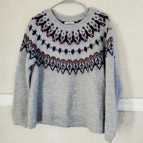 Cozy Fair Isle Blouson-Sleeve Sweater, Old Navy, Women's M, Gray - Picture 1 of 9